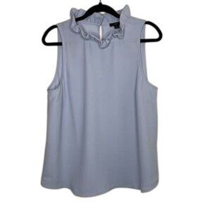 J Crew Womens Light Blue Sleeveless Ruffle Neck Top L Feminine Office Brunch